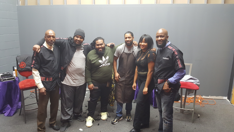 A babble of barbers providing free haircuts for Furloughed Federal Employees at the Kids Eat Free Event.